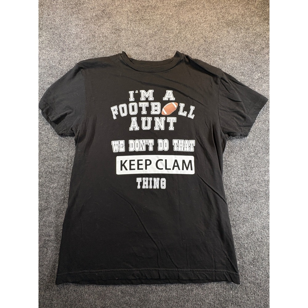 Smart Blanks Football Aunt Keep Clam Funny Graphic T-Shirt Black Medium 2992